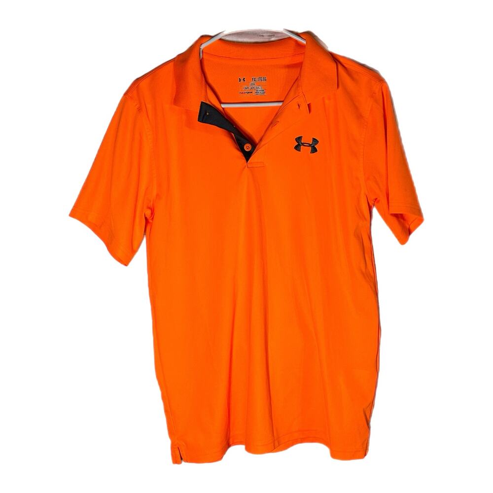 Under Armour Boys Loose Orange Polo, YXL, Pre-owned